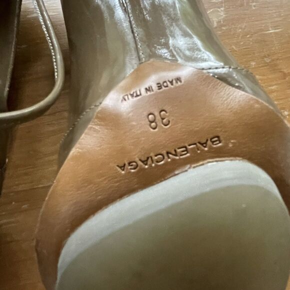 Balenciaga Heels Size EU 38 US 8 Criss Cross Strap Brown Patent Leather Open Toe - Picture 5 of 5